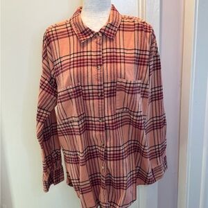 Rip Curl Orange and Red Plaid Flannel Shirt L